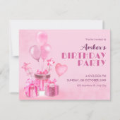 Invitation Fête d'anniversaire rose (Devant)