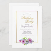 Invitation Fête d'anniversaire rose (Devant / Derrière)