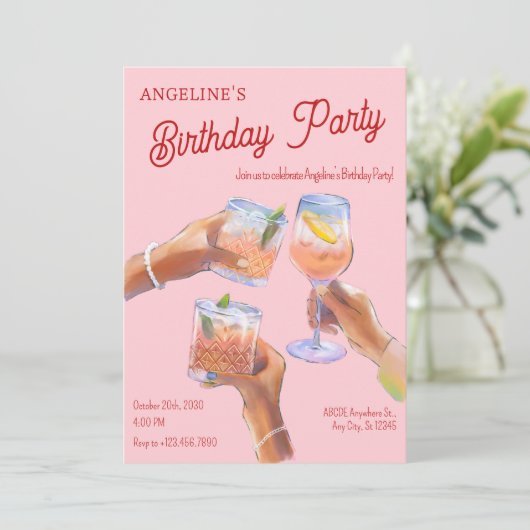 Invitation Fête d'anniversaire rose (Debout devant)