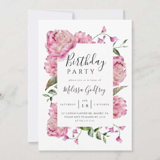 Invitation Fête d'anniversaire rose (Devant)