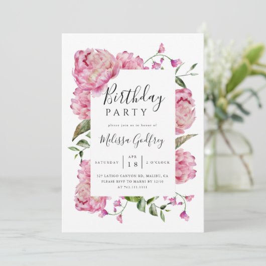 Invitation Fête d'anniversaire rose (Debout devant)