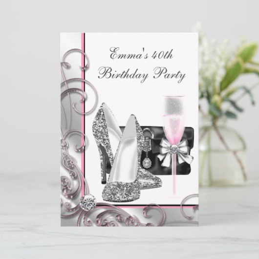 Invitation Fête d'anniversaire rose (Debout devant)