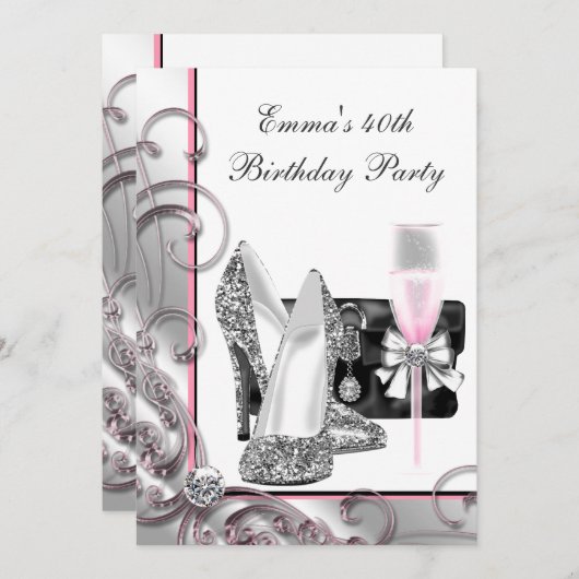 Invitation Fête d'anniversaire rose (Devant / Derrière)