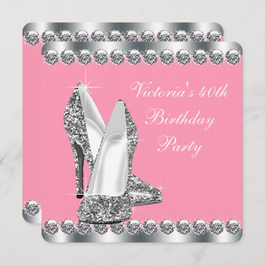 Invitation Fête d'anniversaire rose (Devant / Derrière)