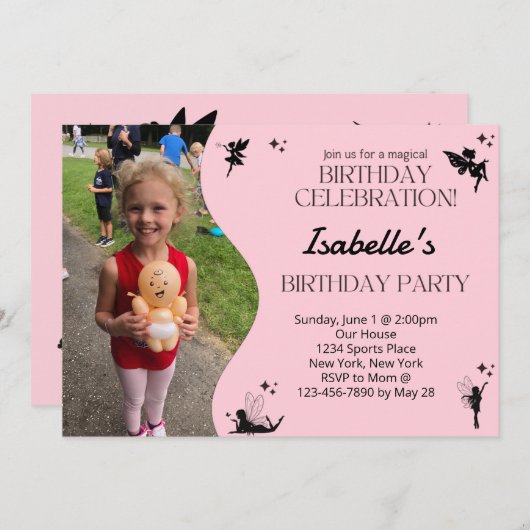 Invitation fête d'anniversaire rose (Devant / Derrière)