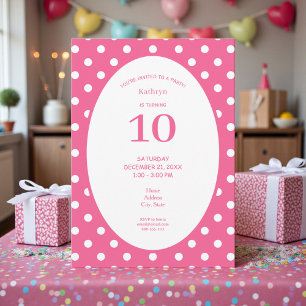 Invitation Fête d'anniversaire rose avec pois blancs