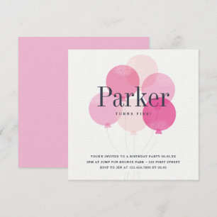 Invitation Fête d'anniversaire rose Ballon Moderne Bouquet
