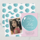 Invitation Fête d'anniversaire rose Bulles éclatent (Devant / Derrière)