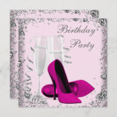 Invitation Fête d'Anniversaire Rose Champagne High Heures (Devant / Derrière)