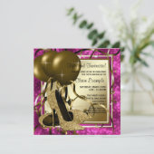 Invitation Fête d'anniversaire rose chaud des femmes talons h (Debout devant)