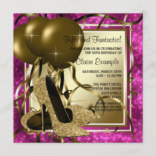 Invitation Fête d'anniversaire rose chaud des femmes talons h
