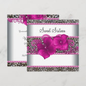 Invitation Fête d'anniversaire Rose Chaud Léopard pour une Sw (Devant / Derrière)