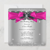 Invitation Fête d'anniversaire rose chaud noir nœud paillette (Dos)