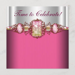 Invitation Fête d'anniversaire rose chaud or Jewels