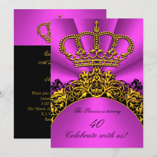 Invitation Fête d'anniversaire Rose Chaud Or Reine Princesse