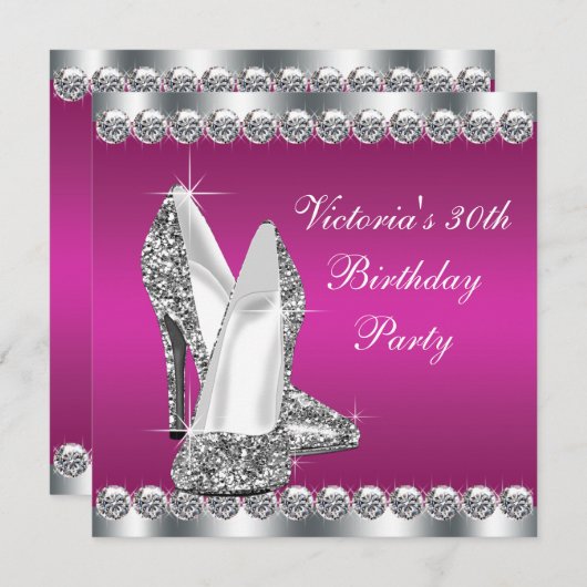 Invitation Fête d'anniversaire rose chaud pour femmes (Devant / Derrière)