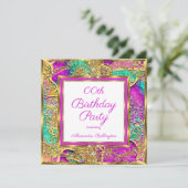 Invitation Fête d'anniversaire rose chaud sarcelle violet Or (Debout devant)
