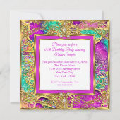 Invitation Fête d'anniversaire rose chaud sarcelle violet Or (Dos)