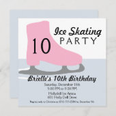 Invitation Fête d'anniversaire rose-clair de patinage de (Devant / Derrière)
