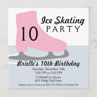 Invitation Fête d'anniversaire rose-clair de patinage de