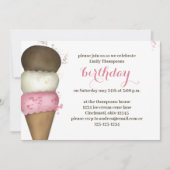 Invitation Fête d'anniversaire rose Cône de glace personnalis (Devant)