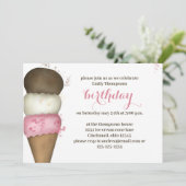 Invitation Fête d'anniversaire rose Cône de glace personnalis (Debout devant)