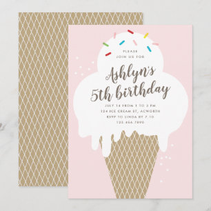 Invitation Fête d'anniversaire rose cône de glace pour enfant