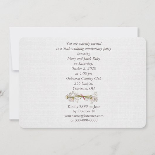 Invitation fête d'anniversaire rose damas (Dos)