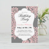 Invitation Fête d'anniversaire Rose Damas (Debout devant)