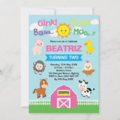 Invitation Fête d'anniversaire rose d'animaux de basse-cour (Devant)