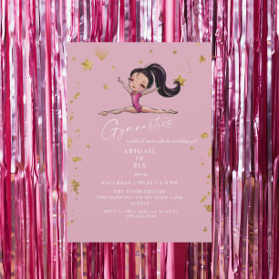 Invitation Fête d'anniversaire rose de gymnastique Tumble & T