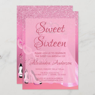 Invitation Fête d'anniversaire rose de mascarade du bonbon 16