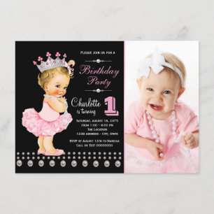 Invitation Fête d'anniversaire rose de princesse Pearl Girl