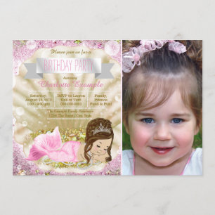 Invitation Fête d'anniversaire rose de sirène pour filles
