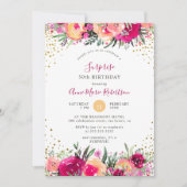 Invitation Fête d'anniversaire rose de surprise de fleurs (Devant)