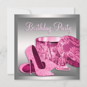 Invitation Fête d'anniversaire rose des femmes de talons haut