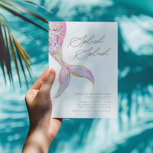 Invitation Fête d'anniversaire rose des filles de la mer