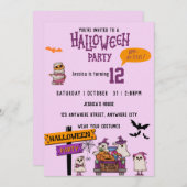 Invitation Fête d'anniversaire rose d'Halloween éffrayant (Devant / Derrière)