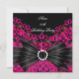 Invitation Fête d'anniversaire rose diamant en dentelle noire