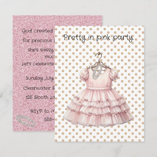 Invitation Fête d'anniversaire rose en beauté (Devant / Derrière)