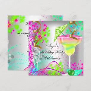 Invitation Fête d'anniversaire rose estivale Cocktail coloré