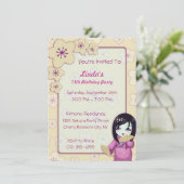 Invitation Fête d'anniversaire rose et blanche de geisha (Debout devant)