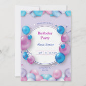 Invitation fête d'anniversaire rose et bleu modern (Devant)