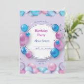 Invitation fête d'anniversaire rose et bleu modern (Debout devant)