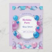 Invitation fête d'anniversaire rose et bleu modern (Devant / Derrière)