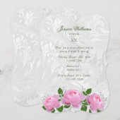 Invitation Fête d'anniversaire rose et damas stylé (Devant / Derrière)