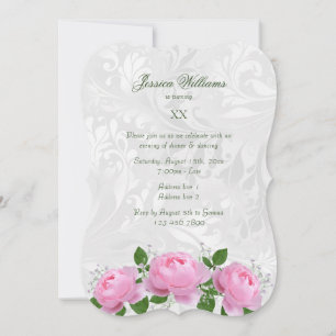 Invitation Fête d'anniversaire rose et damas stylé