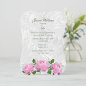Invitation Fête d'anniversaire rose et damas stylé (Debout devant)