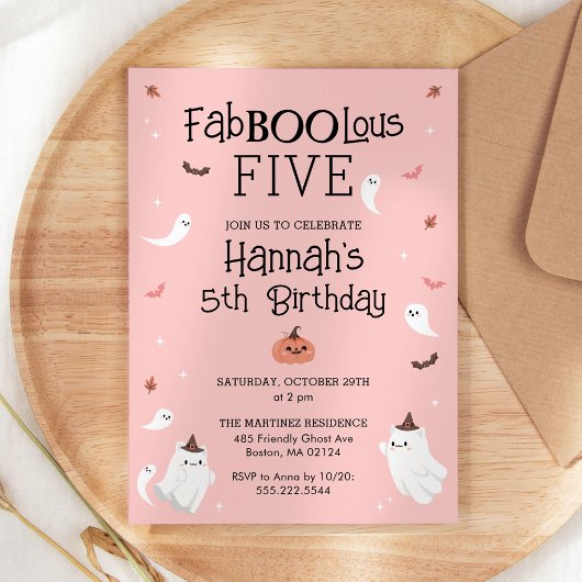 Invitation Fête d'anniversaire rose et noir d'Halloween