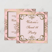 Invitation Fête d'anniversaire rose et or (Devant / Derrière)